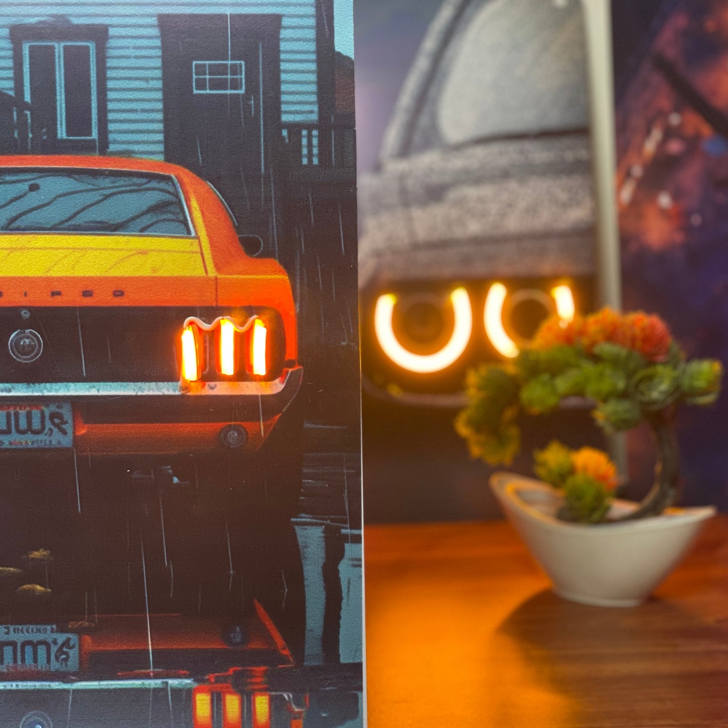 Neon Mustang Tail Light Poster: "Retro Vibes