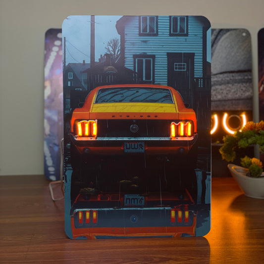 Neon Mustang Tail Light Poster: "Retro Vibes